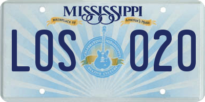 MS license plate LOS020