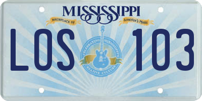 MS license plate LOS103