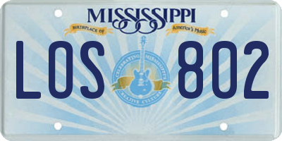 MS license plate LOS802