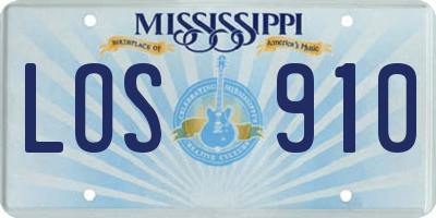 MS license plate LOS910