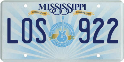 MS license plate LOS922