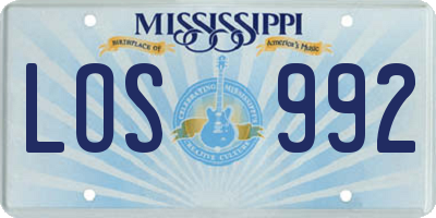 MS license plate LOS992