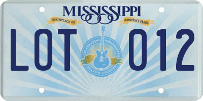 MS license plate LOT012