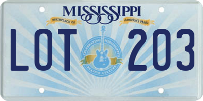 MS license plate LOT203