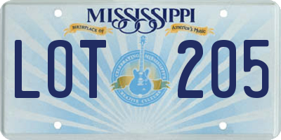 MS license plate LOT205