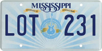 MS license plate LOT231