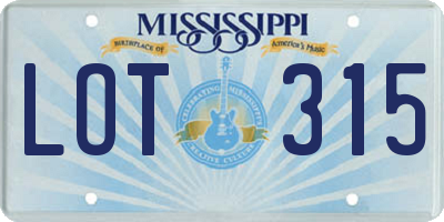 MS license plate LOT315