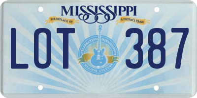 MS license plate LOT387