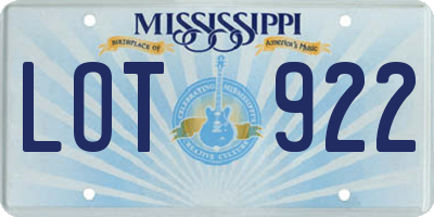 MS license plate LOT922