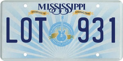 MS license plate LOT931