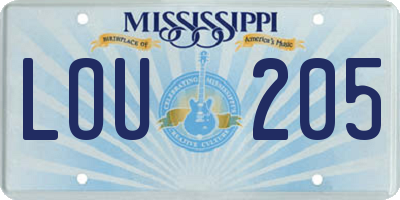MS license plate LOU205