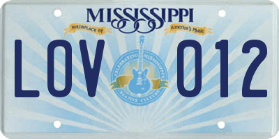 MS license plate LOV012