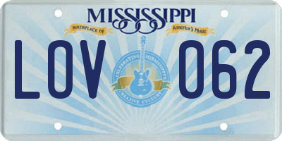 MS license plate LOV062