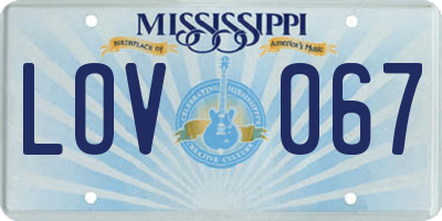 MS license plate LOV067