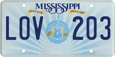 MS license plate LOV203