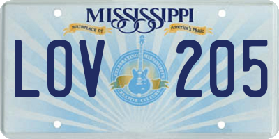 MS license plate LOV205