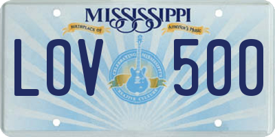 MS license plate LOV500