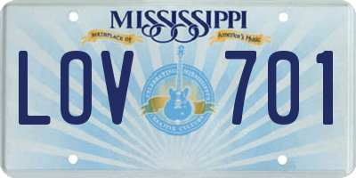MS license plate LOV701