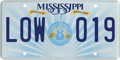 MS license plate LOW019