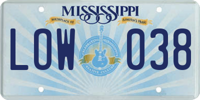 MS license plate LOW038