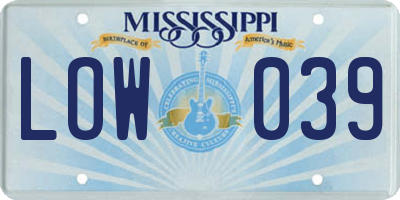 MS license plate LOW039