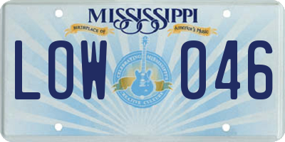 MS license plate LOW046
