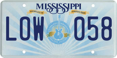 MS license plate LOW058