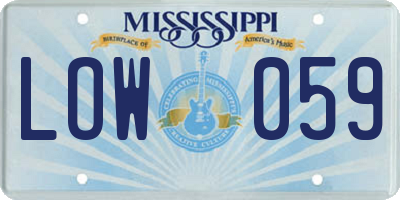 MS license plate LOW059