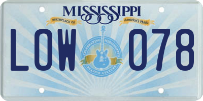 MS license plate LOW078