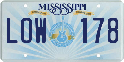 MS license plate LOW178