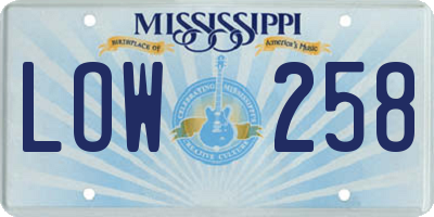 MS license plate LOW258