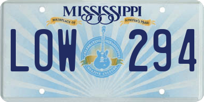 MS license plate LOW294