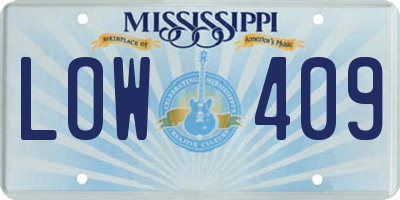 MS license plate LOW409