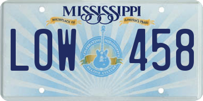MS license plate LOW458