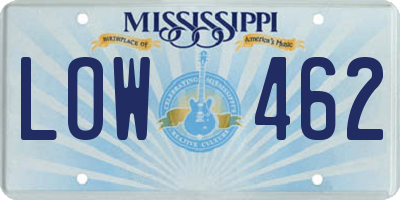 MS license plate LOW462
