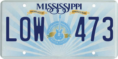 MS license plate LOW473