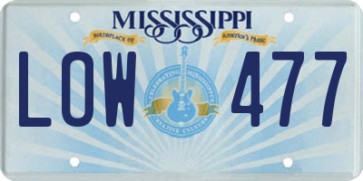 MS license plate LOW477