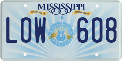 MS license plate LOW608
