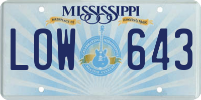 MS license plate LOW643