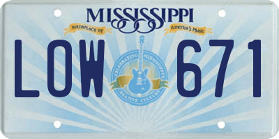 MS license plate LOW671