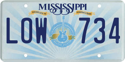 MS license plate LOW734