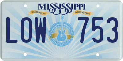 MS license plate LOW753