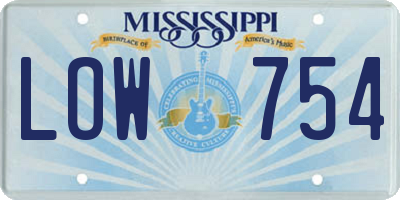 MS license plate LOW754