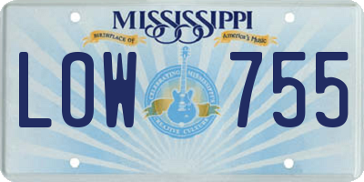 MS license plate LOW755