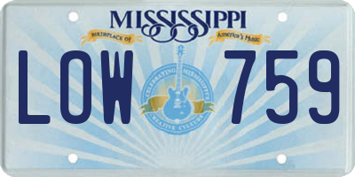 MS license plate LOW759