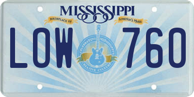 MS license plate LOW760