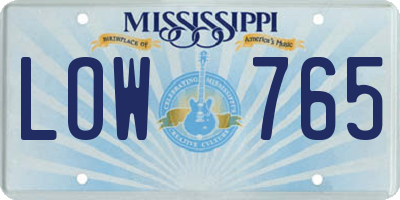 MS license plate LOW765