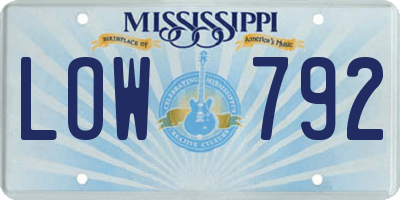 MS license plate LOW792