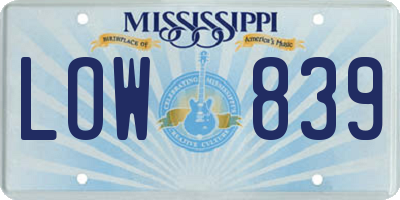 MS license plate LOW839