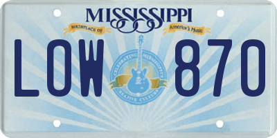 MS license plate LOW870